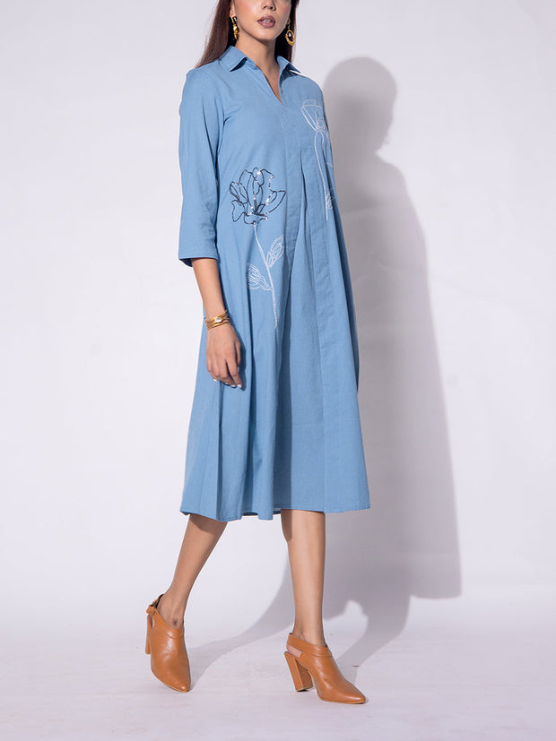White and Blue Cotton  Ombre Dress