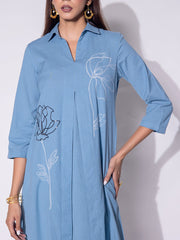 White and Blue Cotton  Ombre Dress