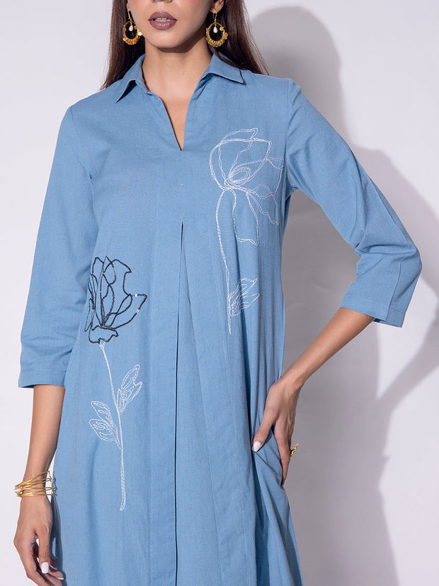 White and Blue Cotton  Ombre Dress