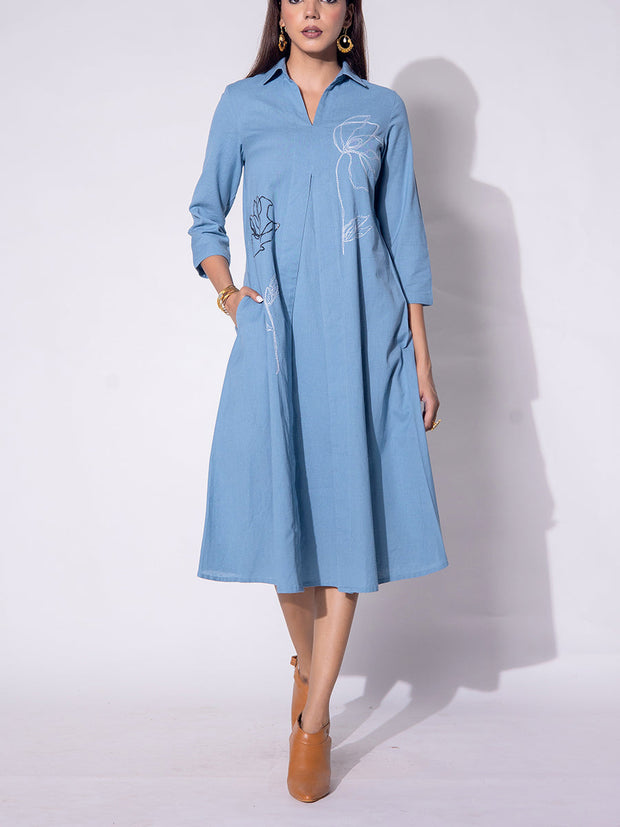 White and Blue Cotton  Ombre Dress