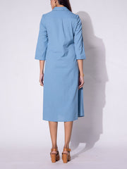 White and Blue Cotton  Ombre Dress