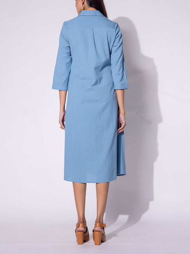 White and Blue Cotton  Ombre Dress