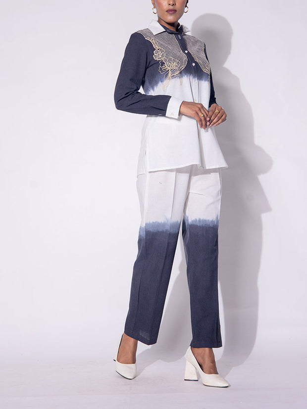 Black and White Embroidered Cotton  Co-ord Set