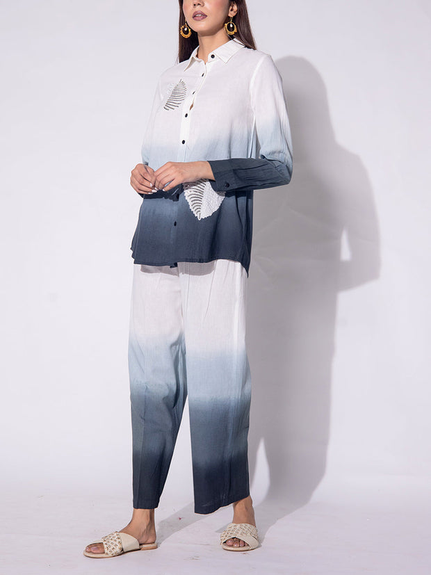 White & Grey Ombre Embroidered Cotton Co-ord Set