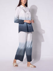 White & Grey Ombre Embroidered Cotton Co-ord Set