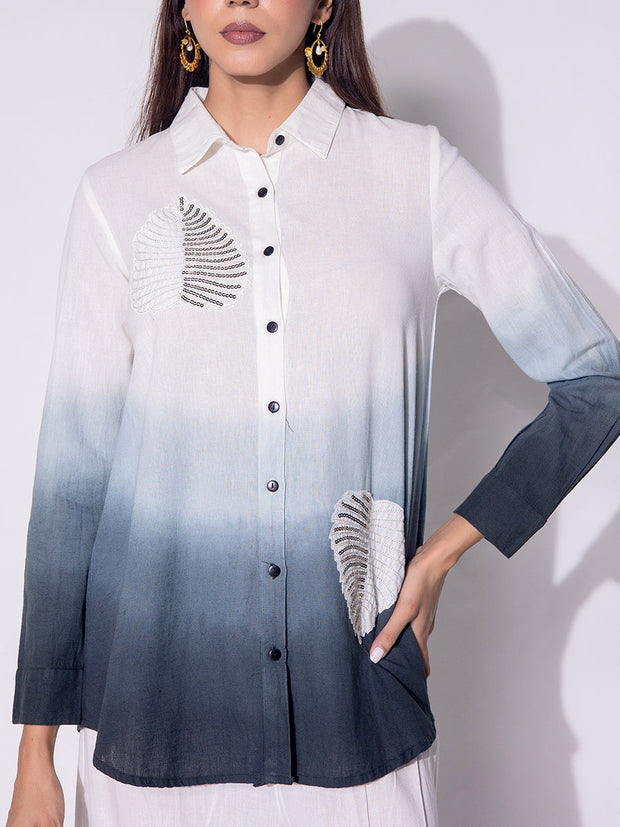 White & Grey Ombre Embroidered Cotton Co-ord Set