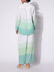 White & Green Ombre Embroidered  Cotton Co-ord Set