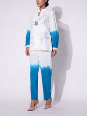 Blue and White Embroidered Cotton  Co-ord Set