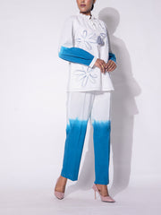 Blue and White Embroidered Cotton  Co-ord Set