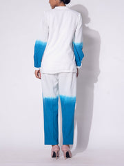 Blue and White Embroidered Cotton  Co-ord Set