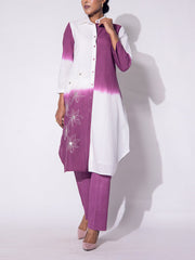 White and Purple Shaded Cotton Dress