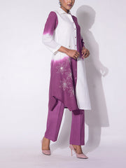 White and Purple Shaded Cotton Dress
