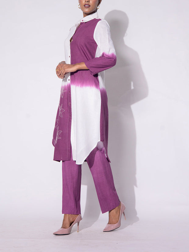 White and Purple Shaded Cotton Dress