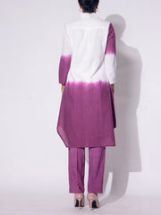 White and Purple Shaded Cotton Dress