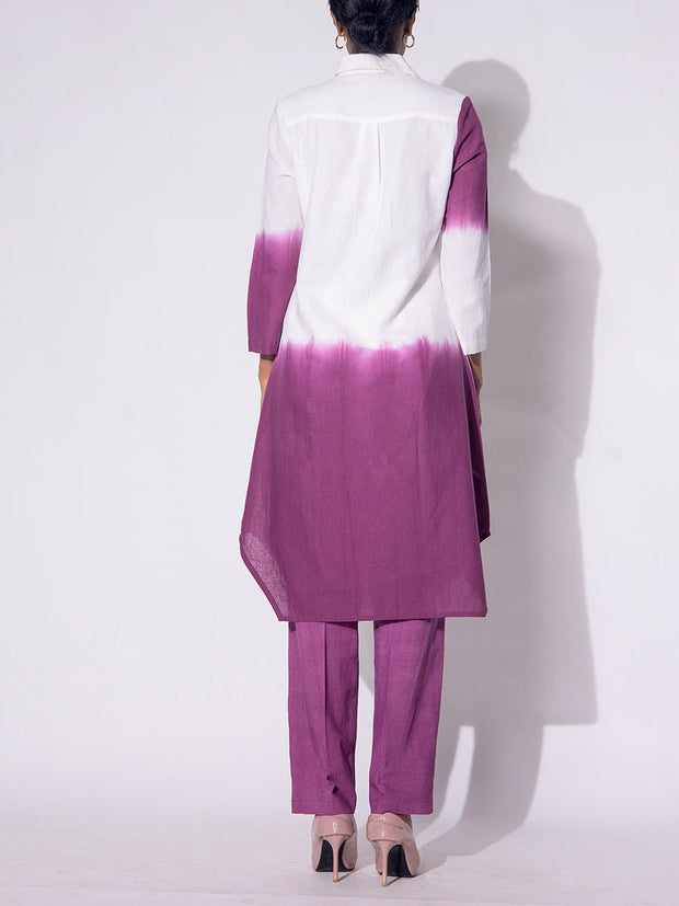 White and Purple Shaded Cotton Dress
