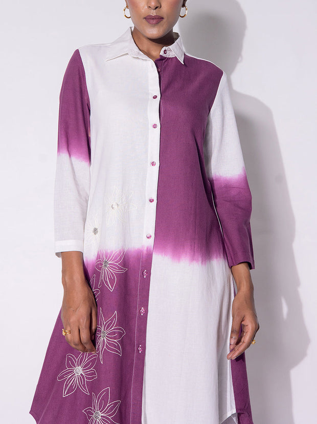 White and Purple Shaded Cotton Dress