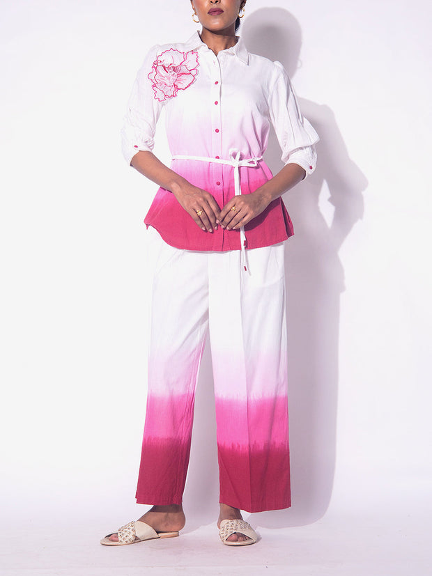 White and Pink Ombre Cotton  Co-ord Set
