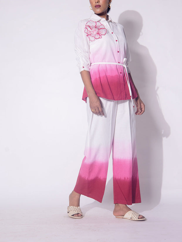 White and Pink Ombre Cotton  Co-ord Set