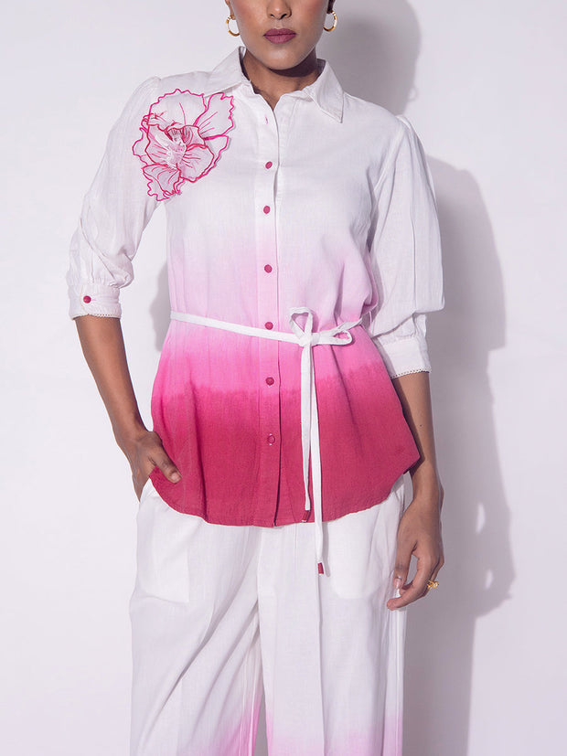 White and Pink Ombre Cotton  Co-ord Set