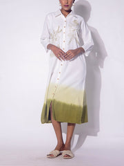 White and Green Ombre Cotton Dress