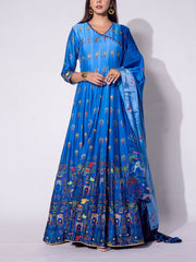 Blue Vasansi Silk Printed Anarkali Gown