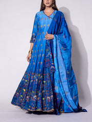 Blue Vasansi Silk Printed Anarkali Gown
