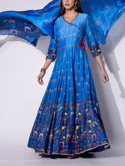 Blue Vasansi Silk Printed Anarkali Gown