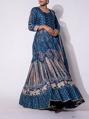 Teal Blue Vasansi Silk Printed Anarkali Gown