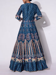 Teal Blue Vasansi Silk Printed Anarkali Gown