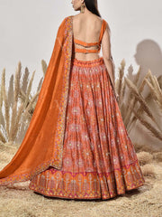 Orange Vasansi Silk Printed Lehenga Set