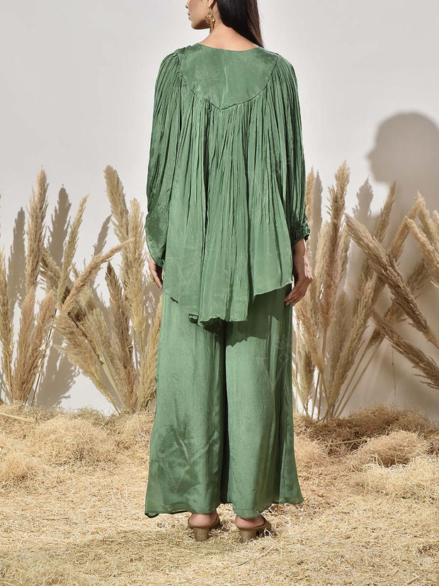 Green Embroidered Cape and Palazzo Set