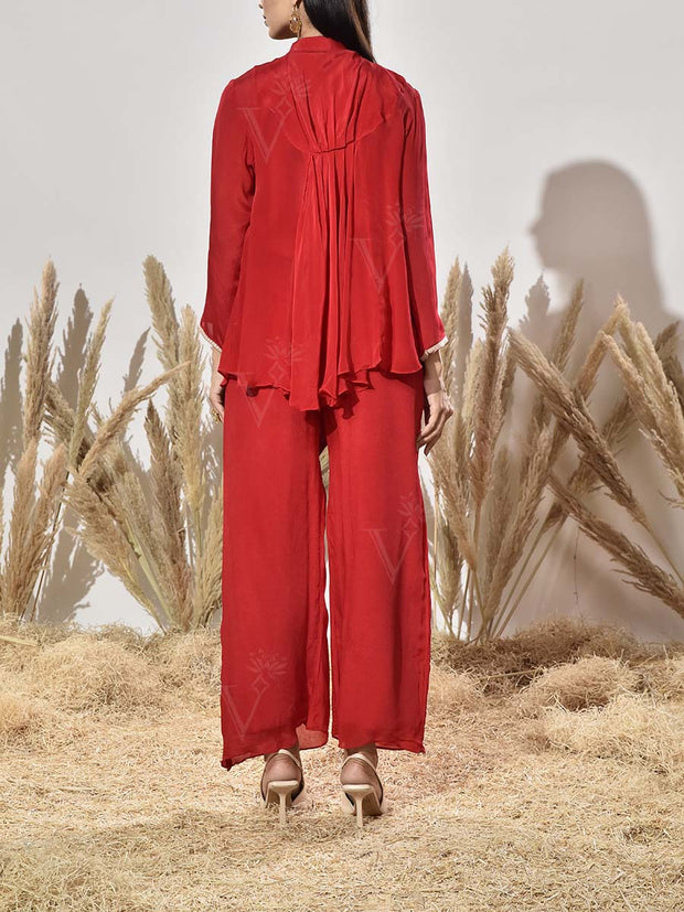 Red Embroidered Tunic and Palazzo Set