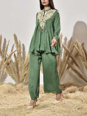 Green Embroidered Tunic and Palazzo Set
