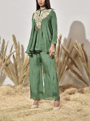 Green Embroidered Tunic and Palazzo Set