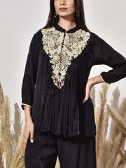Black Embroidered Tunic and Palazzo Set