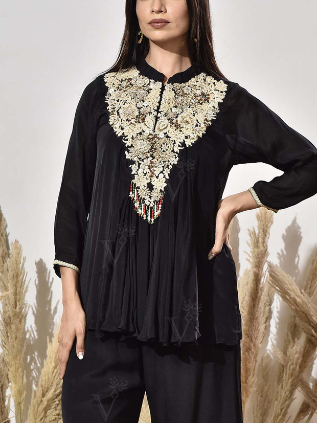 Black Embroidered Tunic and Palazzo Set