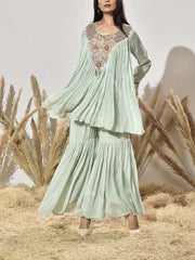 Aqua Green Embroidered Tunic and Sharara Set