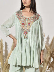 Aqua Green Embroidered Tunic and Sharara Set