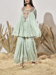 Aqua Green Embroidered Tunic and Sharara Set