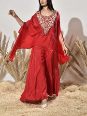 Red Embroidered Cape and Palazzo Set