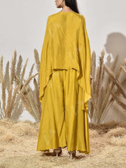 Yellow Red Embroidered Cape and Palazzo Set