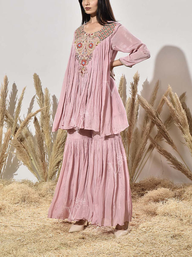 Pink Embroidered Tunic and Sharara Set