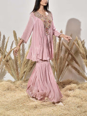 Pink Embroidered Tunic and Sharara Set