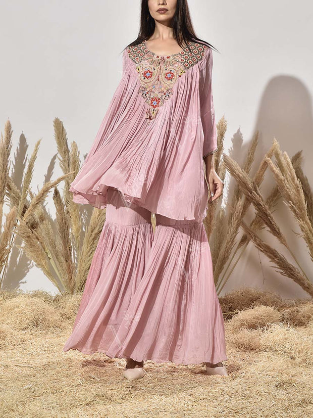 Pink Embroidered Tunic and Sharara Set