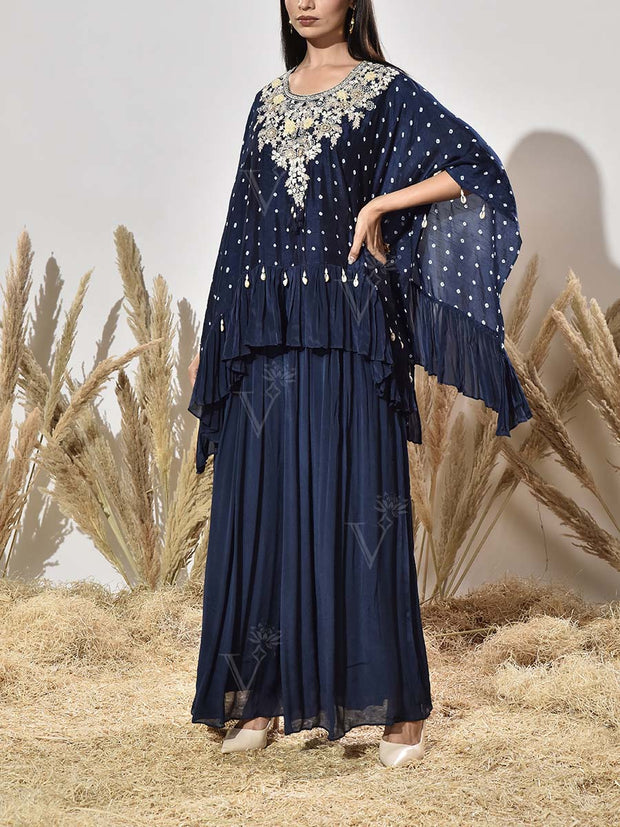 Blue Embroidered Cape and Palazzo Set