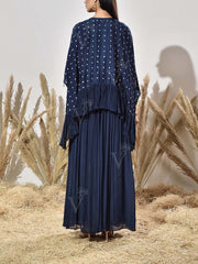Blue Embroidered Cape and Palazzo Set