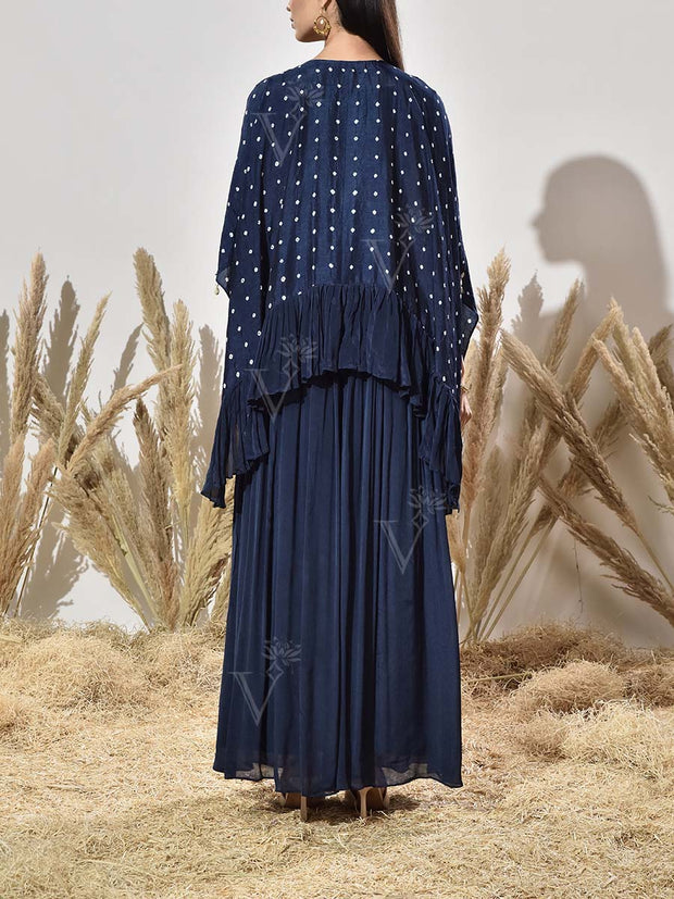 Blue Embroidered Cape and Palazzo Set