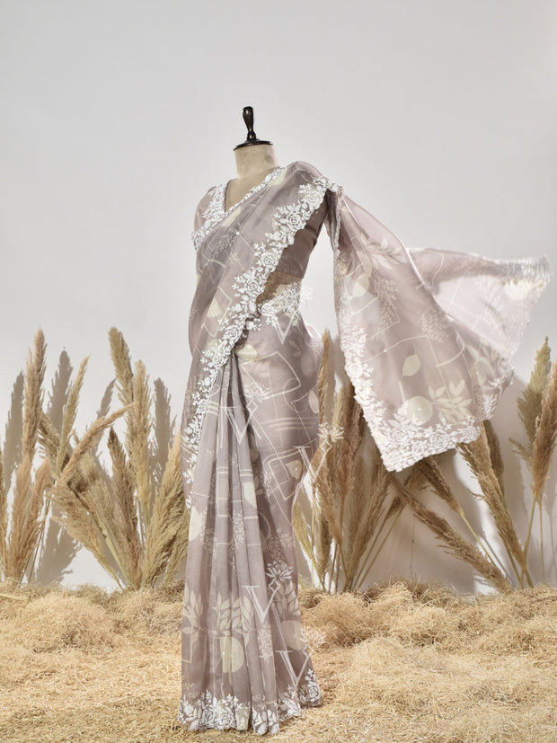 Grey Organza Saree
