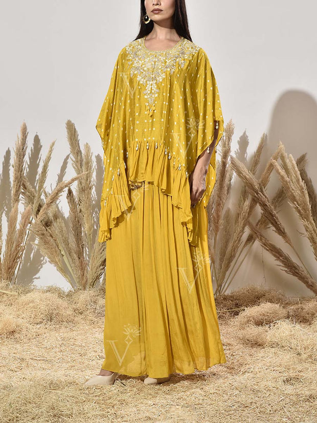 Yello Red Embroidered Cape and Palazzo Set