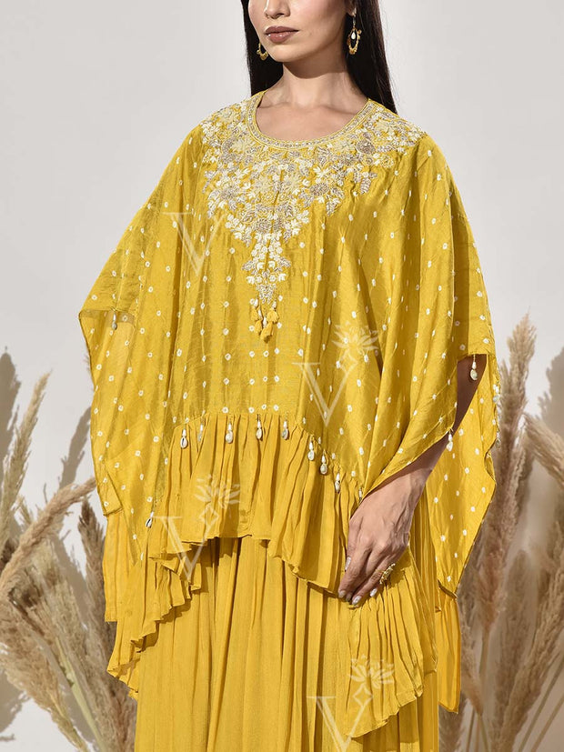 Yello Red Embroidered Cape and Palazzo Set